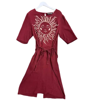 Size 16 | Captain Robbo Burgundy Cotton Sun Print Midi Dress