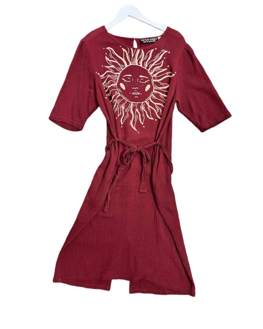 Size 16 | Captain Robbo Burgundy Cotton Sun Print Midi Dress