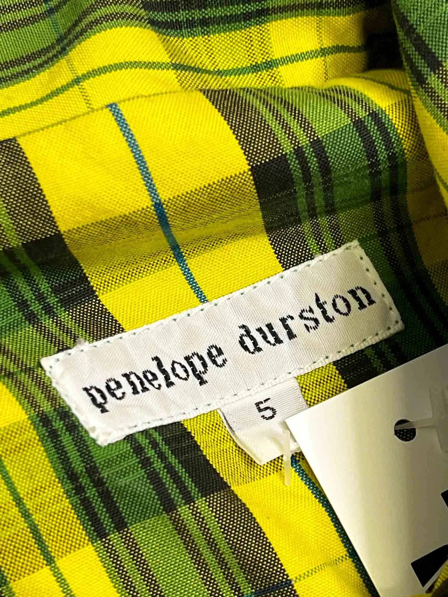 Size 5 (XXL) | Penelope Durston Yellow and Green Plaid Midi Shirt Dress