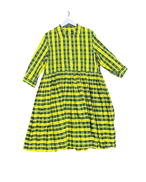 Size 5 (XXL) | Penelope Durston Yellow and Green Plaid Midi Shirt Dress