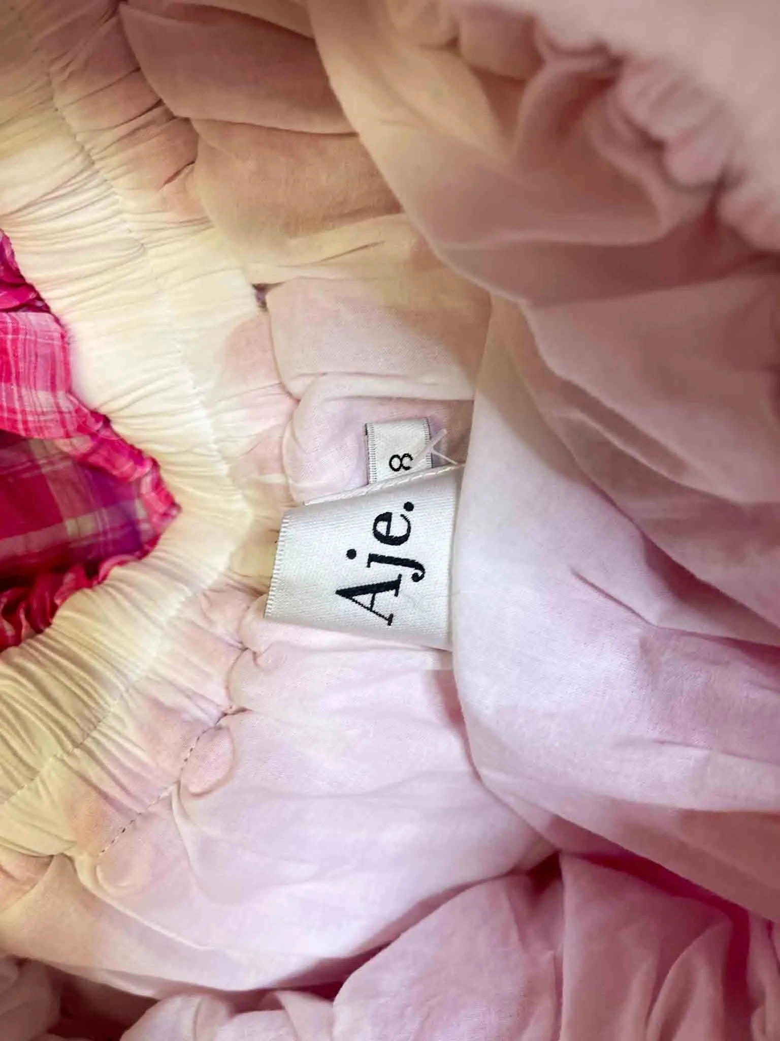 Size 8 | Aje Bungalow Pink Check Tiered Mini Dress