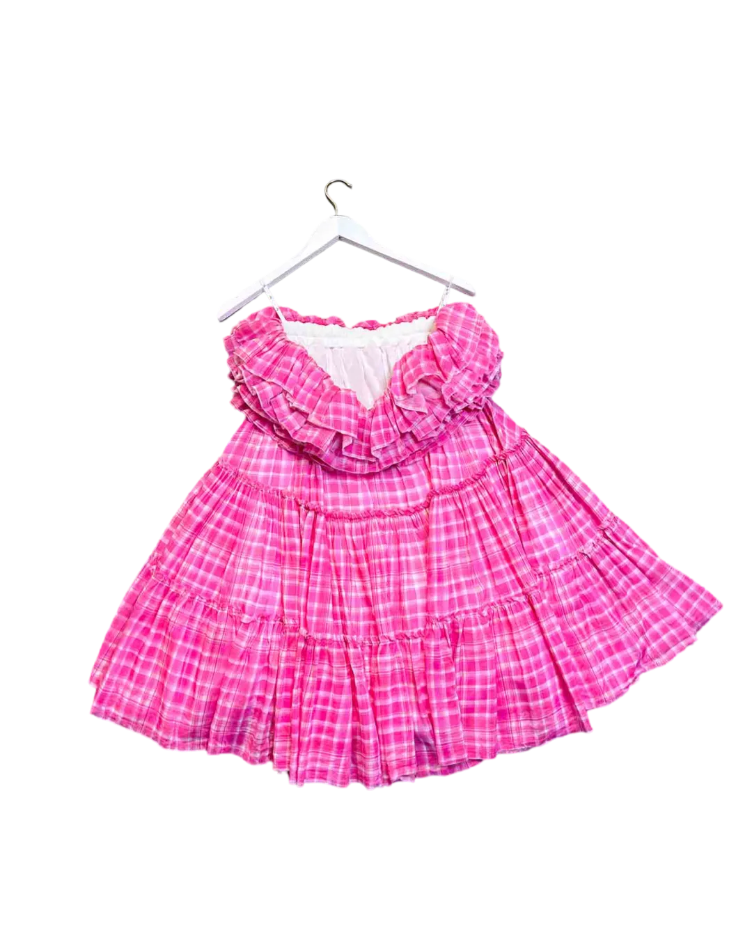 Size 8 | Aje Bungalow Pink Check Tiered Mini Dress