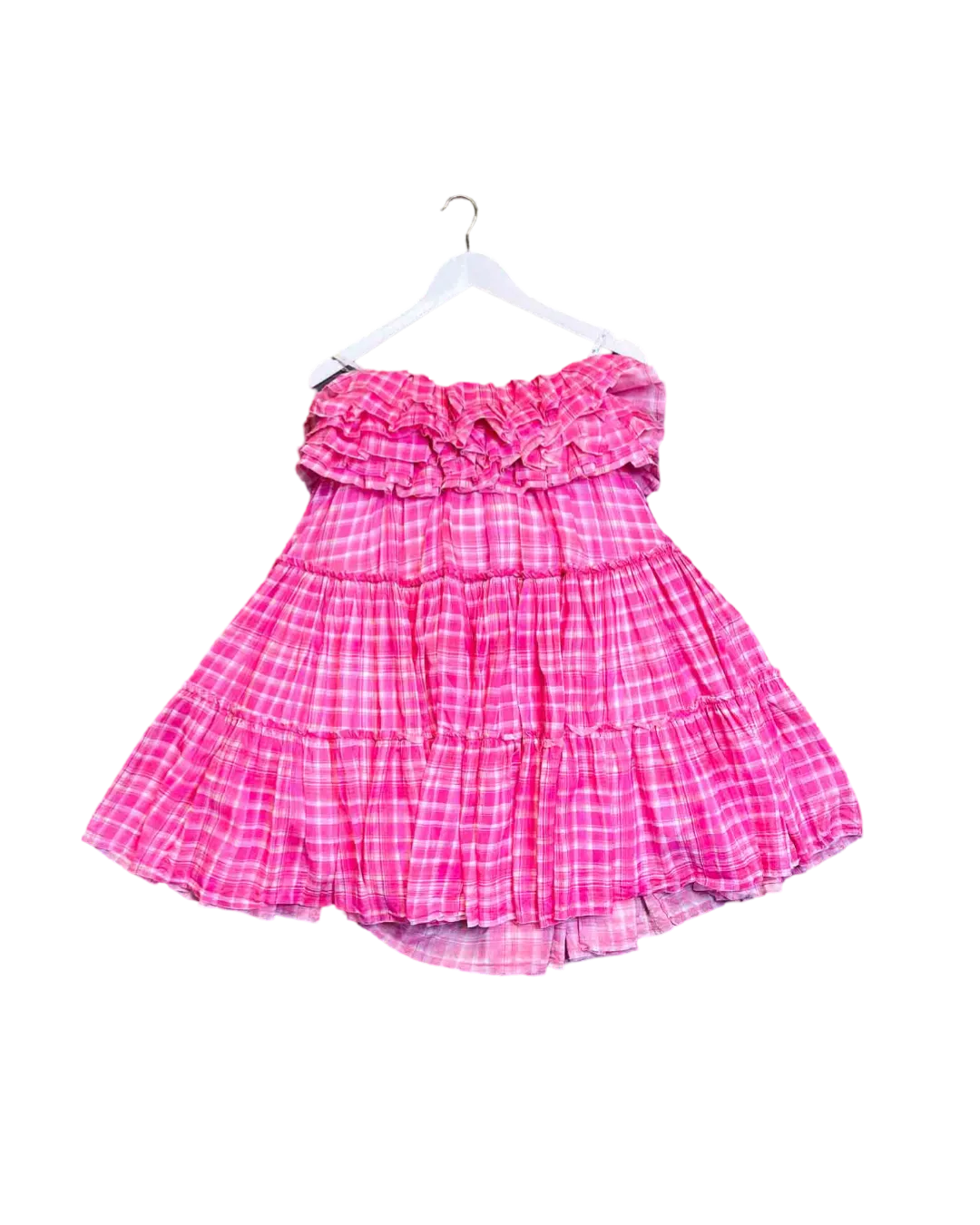 Size 8 | Aje Bungalow Pink Check Tiered Mini Dress