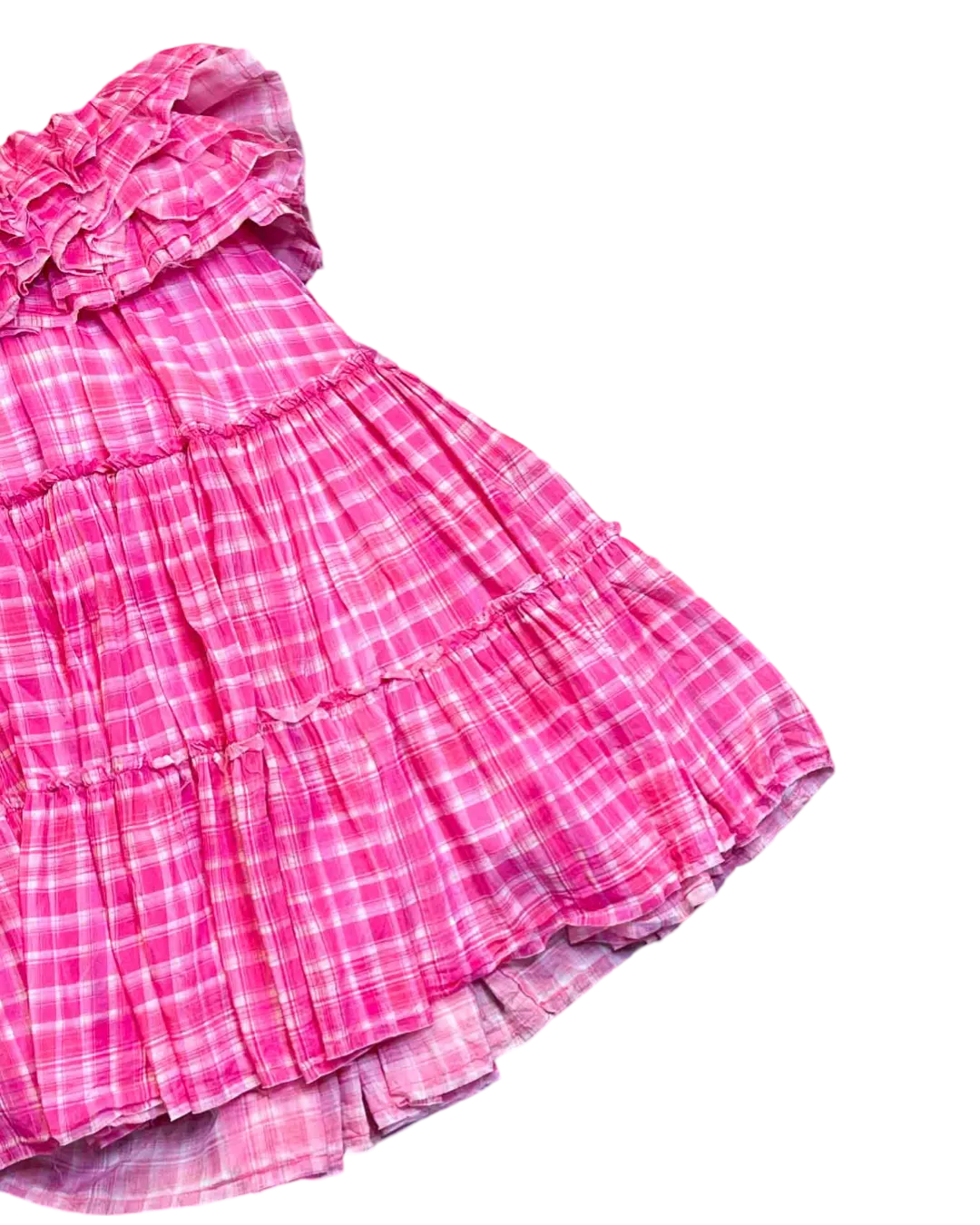 Size 8 | Aje Bungalow Pink Check Tiered Mini Dress