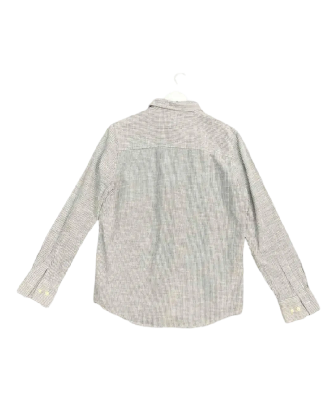 Size L | Flannel Blue and White Stripe Silk and Linen Blend Seersucker Long Sleeve Shirt
