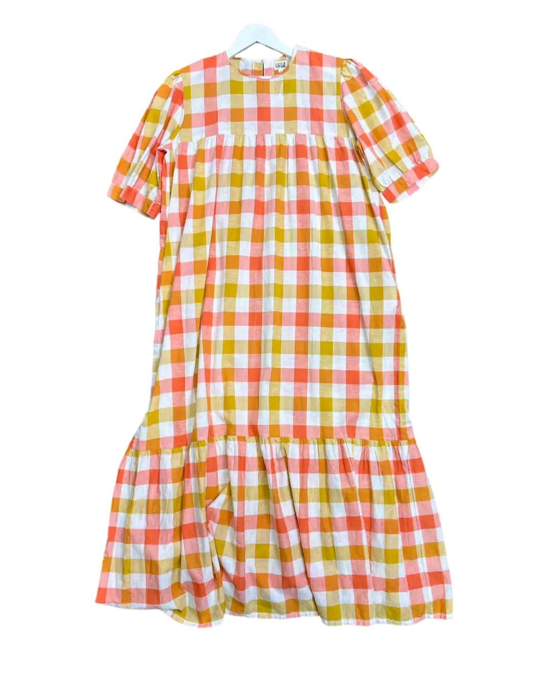 Size L | Little Tienda Orange Check Cotton Maxi Dress