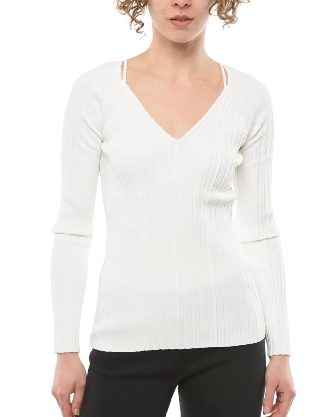 Size M | Proenza Schouler White Lightweight Rib Knit V-neck Top