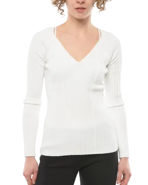Size M | Proenza Schouler White Lightweight Rib Knit V-neck Top